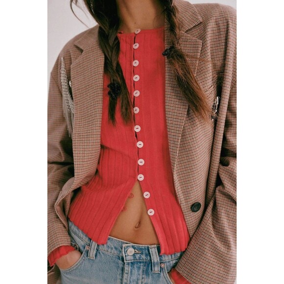 Free People Tilly Long-Sleeve Cardi Blouse Top Knit Ribbed Buttondown XS 282719 - Picture 5 of 9